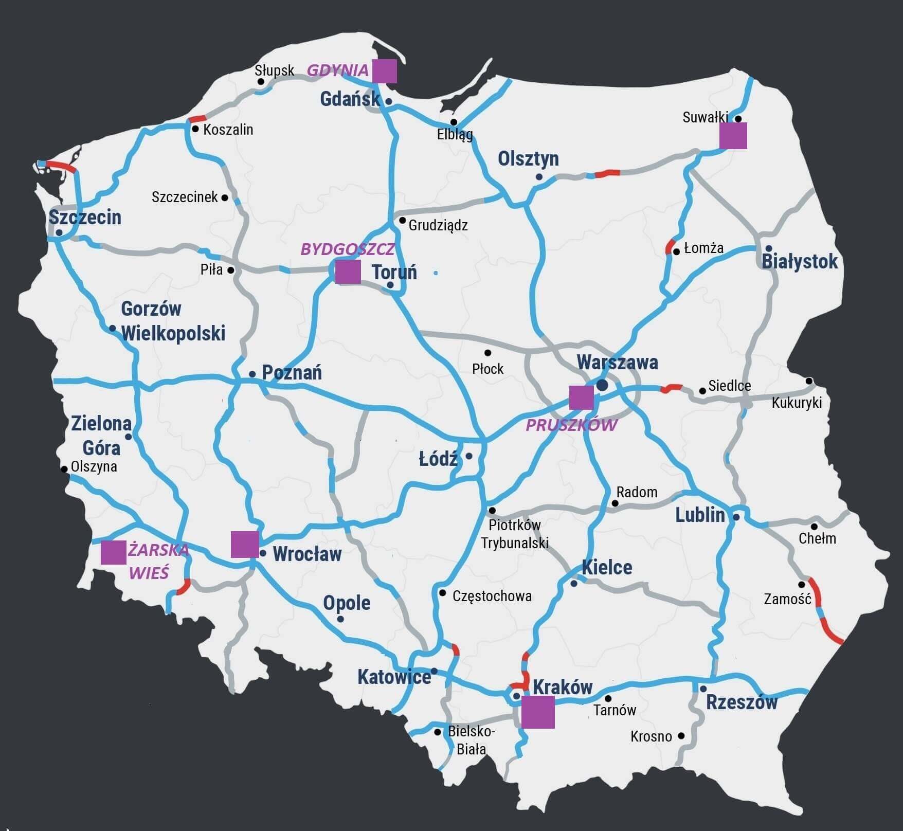 Mapa oddziałów Customs Clearance Services Poland
